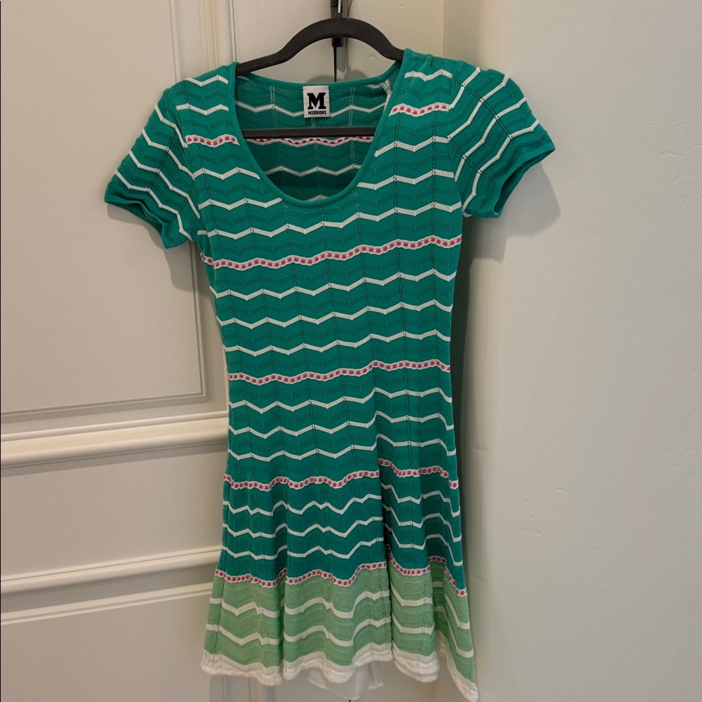 Missoni Teal and White Chevron Knit Top